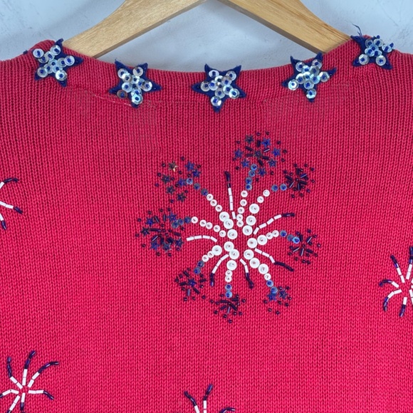 Design Options Philip Jane Gordon Patriotic Fireworks Cardigan XL Beaded Sequins - Picture 7 of 12